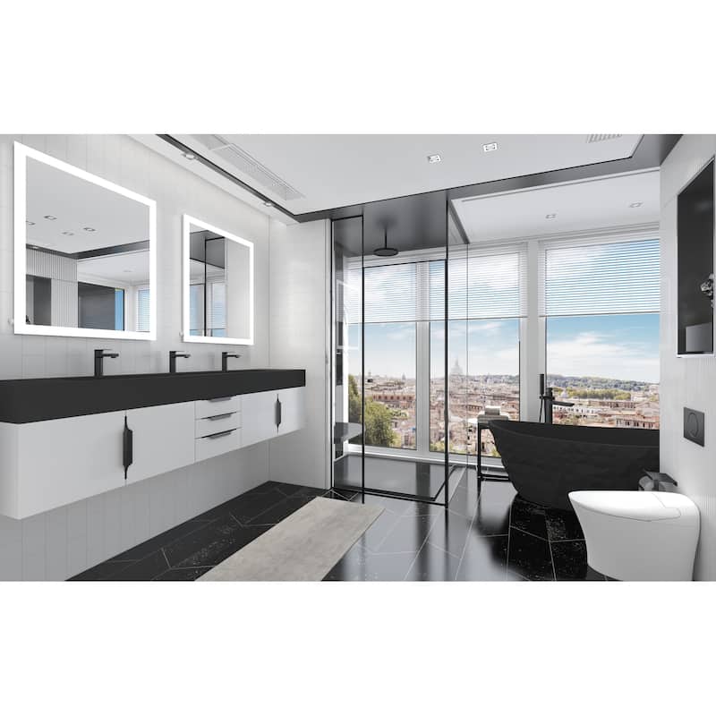 Nile 84-Inch Wall Mounted Bathroom Vanity Set w/ Black Top