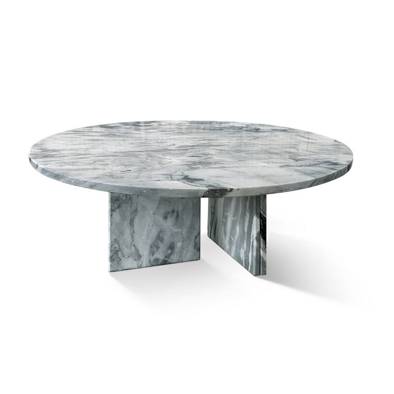 Modern Coffee Table Blue Gray Marble Coffee Table Small Round Natural Stone Table, for Living Room and Lounge
