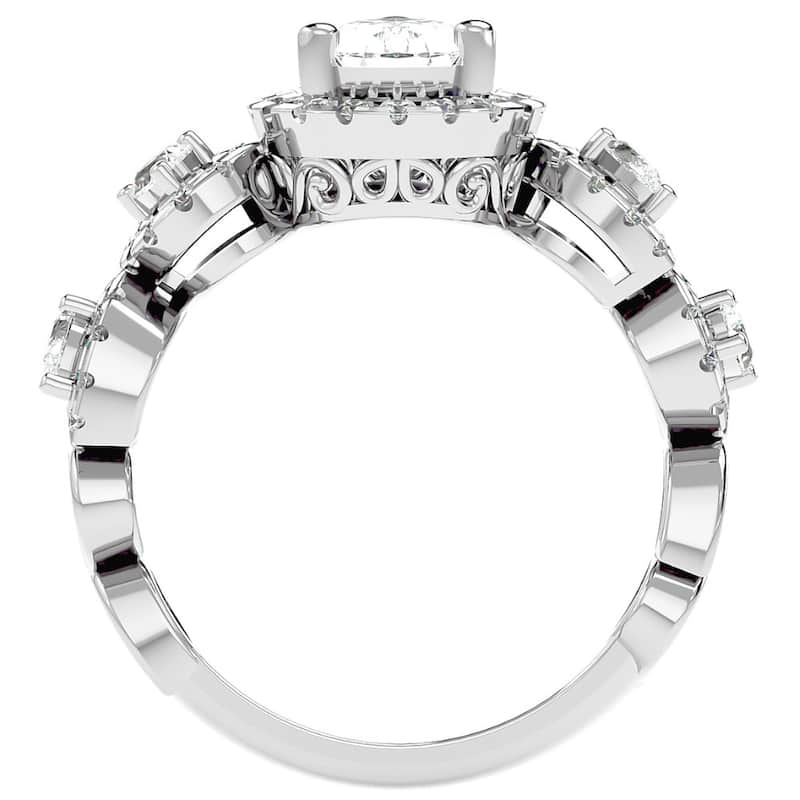 1 1/2Ct Diamond & Moissanite Halo Engagement Ring in Gold