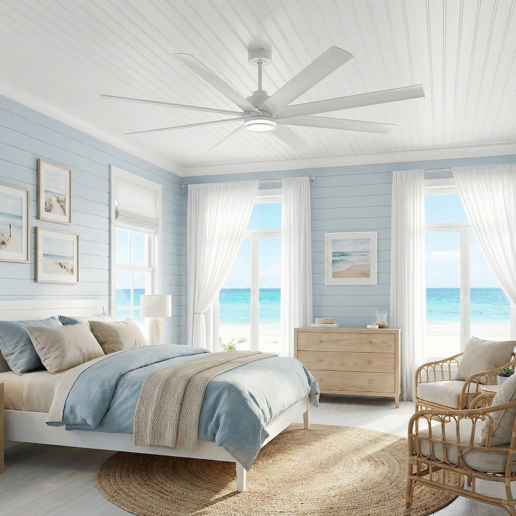 72" Modern White Large Smart Ceiling Fan with Light and Remote, App Control, Voice Control