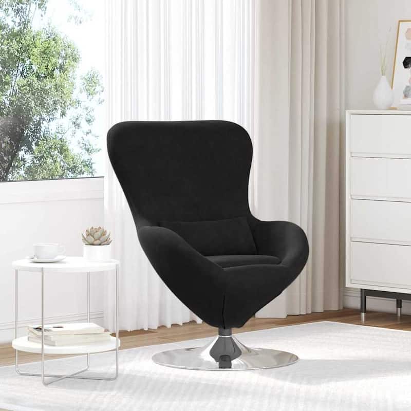 vidaXL Egg Chair Black/ Dark/Light Grey Velvet - 24.8 x 28.7 x 35.4 - Black Without Footstool