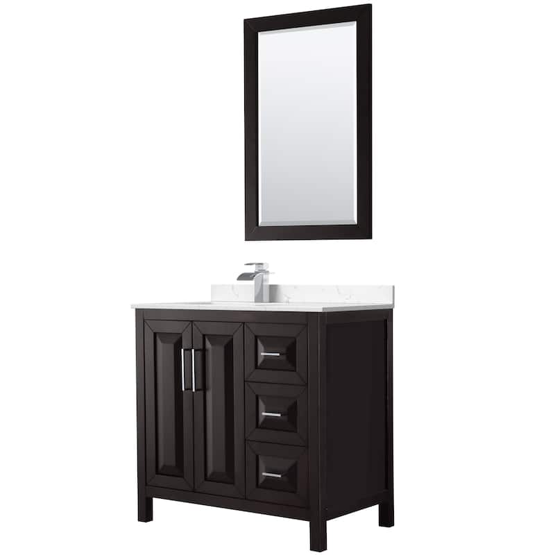 Daria 36-inch Single Vanity, Cultured Marble Top, 24-inch Mirror - Dark Espresso,Chrome Trim,Carrara Cult. Marble Top