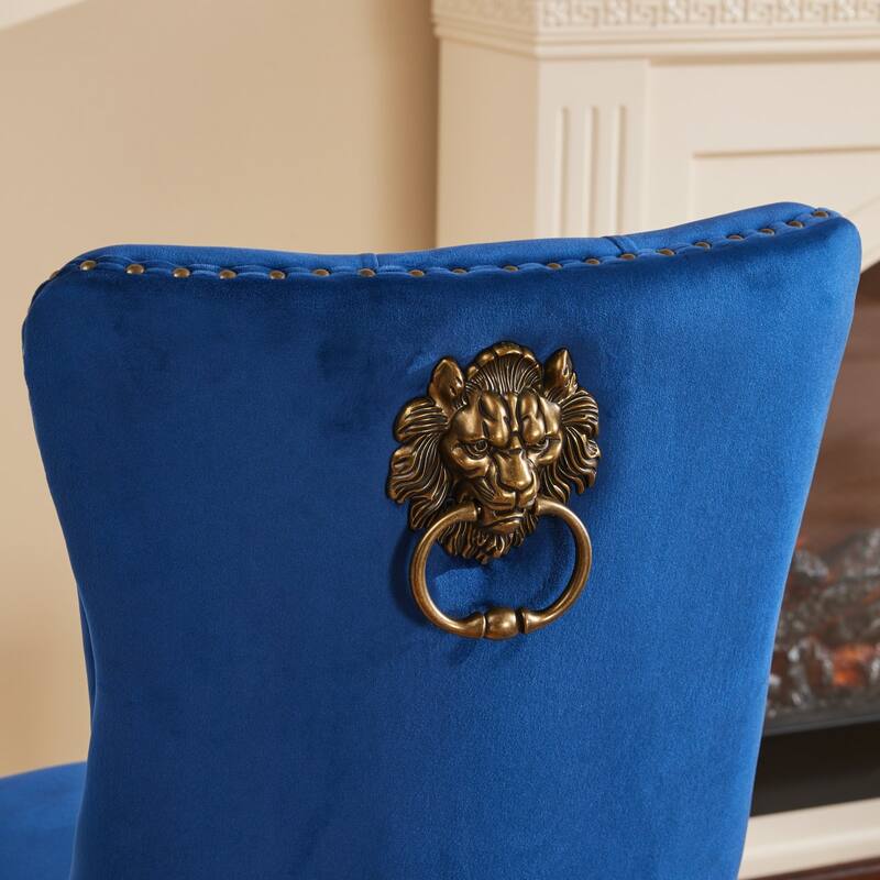 Velvet Dining Chairs Set of 2, Tufted Dining Chairs with Nailhead Trim, Kitchen Chairs with Lion Head Pulls Ring & Wooden Legs