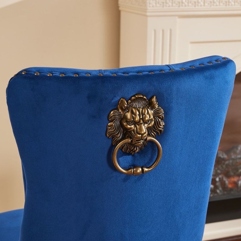 Velvet Dining Chairs Set of 2, Upholstered Dining Chairs, Mid-Century Modern Chairs with Tufted Back, Lion Pull Ring Rivet Trim