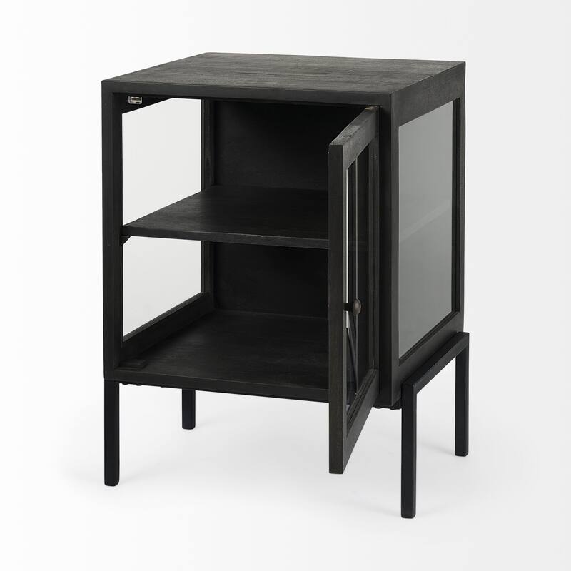 Arelius Light Brown Solid Wood w/ Black Metal Frame End/Side Table