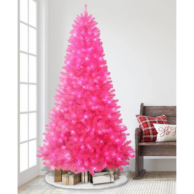 7.5' Pre-lit Dark Green PVC/Hardneedle Tree