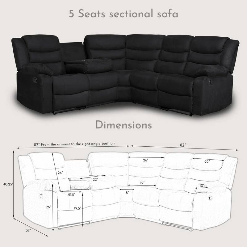 82" Width Polyester/Suede 5-Piece Manual Reclining Sectional Sofa