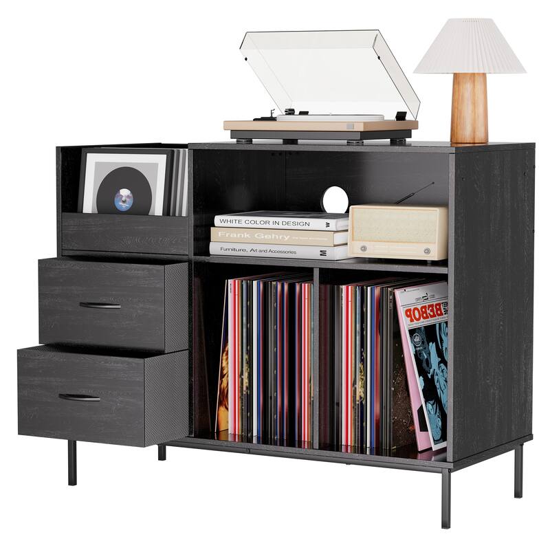Black TV Stand with Adjustable Shelves, Media Console Cabinet Entertainment Center for Living Room, Bedroom