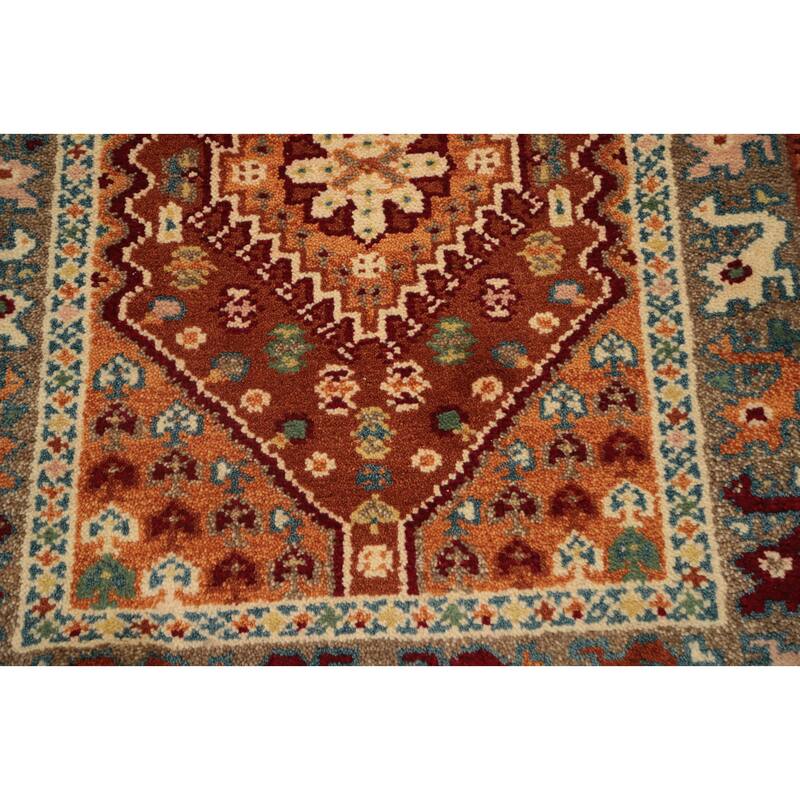 Hand Knotted Oriental 100% Wool Carpet Traditional Geometric Oranges & Rust Viss Runner Rug - 8' 3'' X 2' 7''