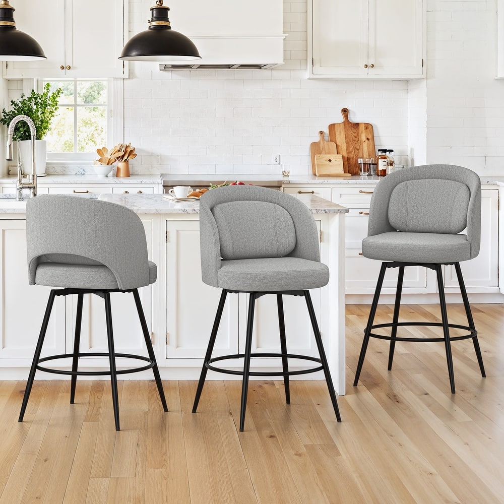 26 Inch Modern Upholstered Bar Stools, Swivel Metal Bar Stools Set Of 2/3/4, Bar Stools For Kitchen Island