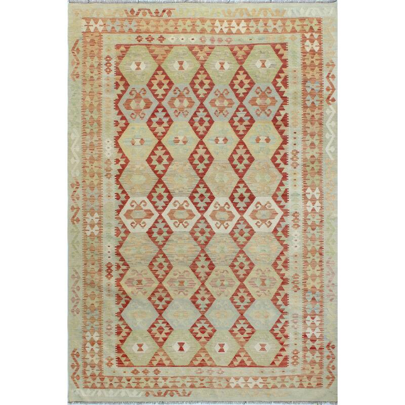 Sun Faded Flatweave Zariah Red/Ivory Rug - 6'7" x 9'8"