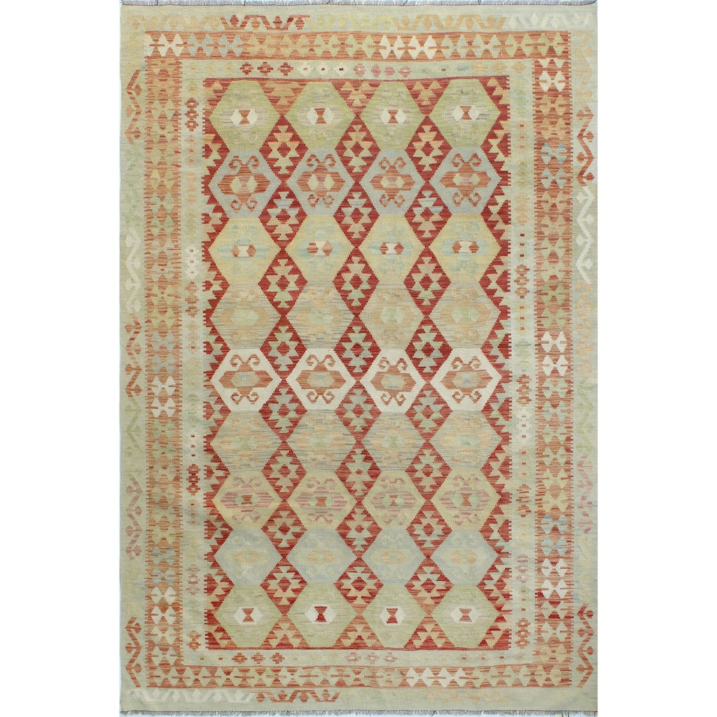 Sun Faded Flatweave Zariah Red/Ivory Rug - 6'7" x 9'8"