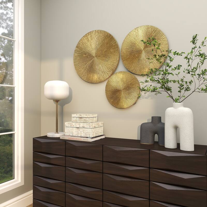 CosmoLiving by Cosmopolitan Gold, White or Black Wooden Carved Radial Plate Home Wall Decor (Set of 3)