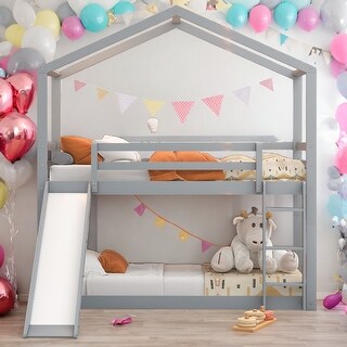 Fun, Functional Design Twin Over Twin Bunk Bed, House Shape Unique & Intricately Designed Bunk Bed