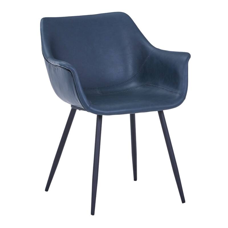 Markley Mid-Century Modern Vegan Leather Dining Chair - Waterproof Kitchen Side Chair with Matte Black Metal Legs - Peacock Blue