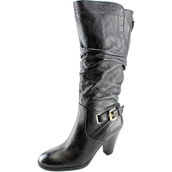 Guess Mallay Women Round Toe Leather Black Mid Calf Boot