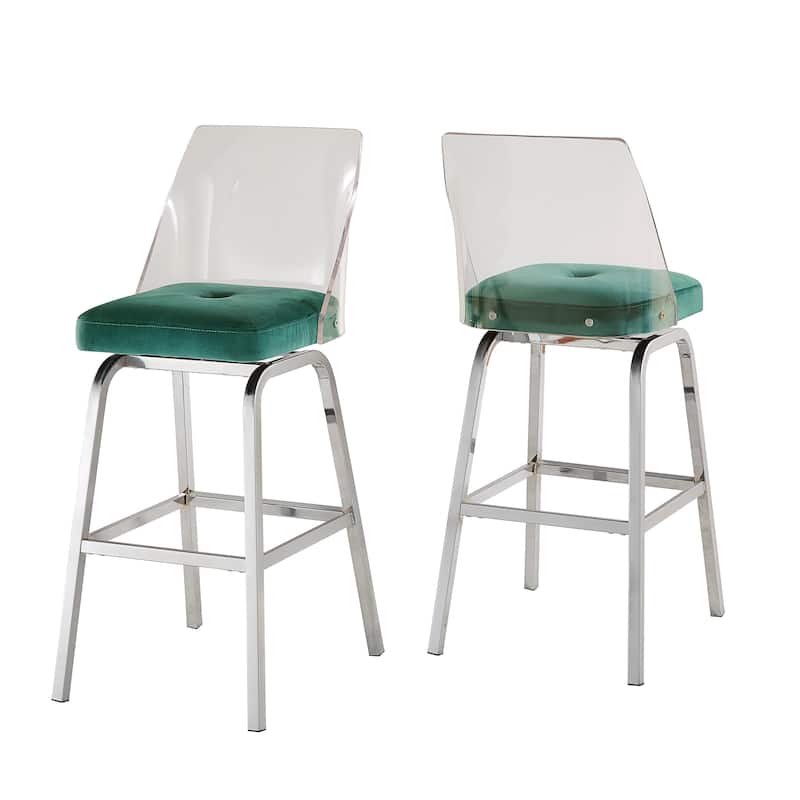 Lennox Velvet Bar Height Swivel Stools (Set of 2) by iNSPIRE Q Bold - Teal-Chrome Frame