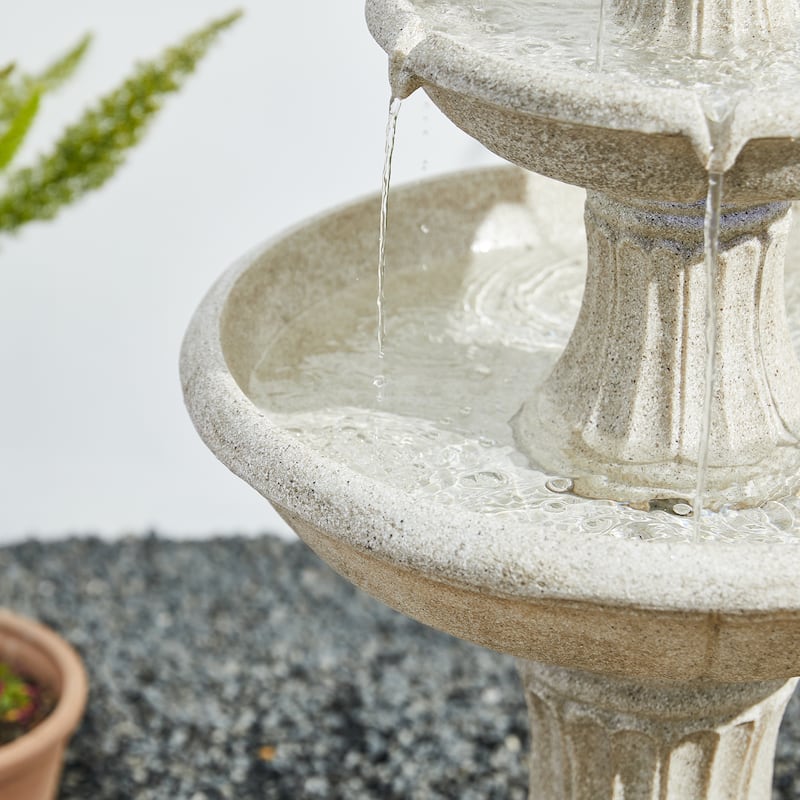 Glitzhome 45.25"H Oversized Sand Beige Terrazzo Resin 3-Tier Lighted Outdoor Fountain