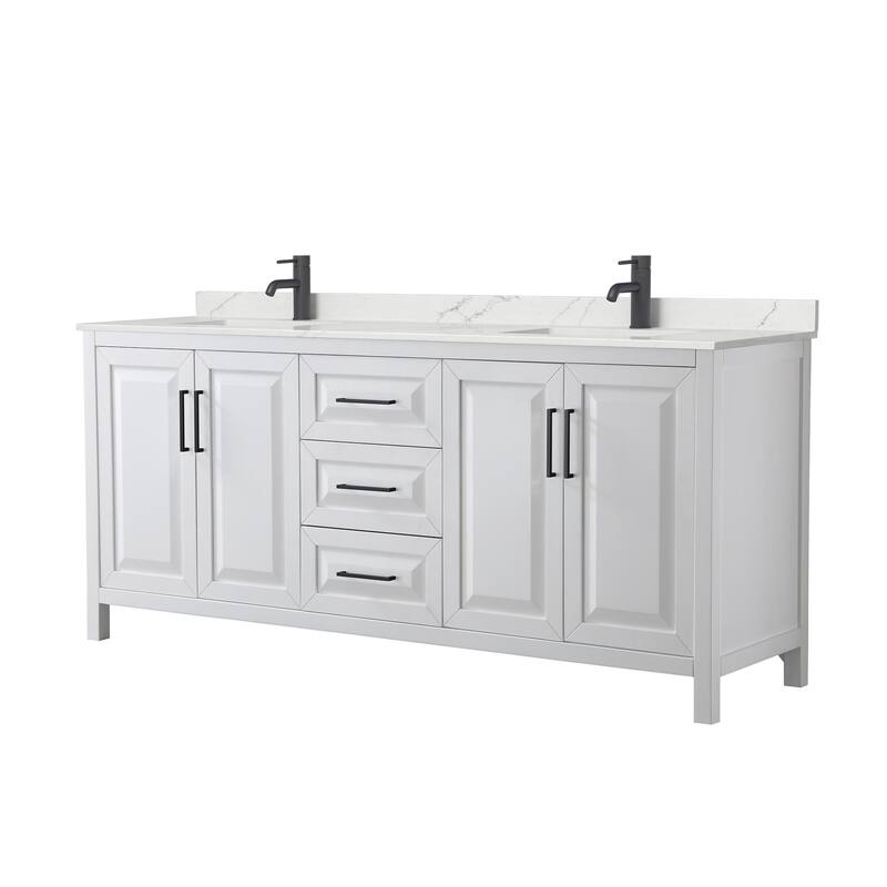 Daria 80-inch Double Vanity, Single Hole Quartz Top - White, Black Trim, Giotto Quartz Top