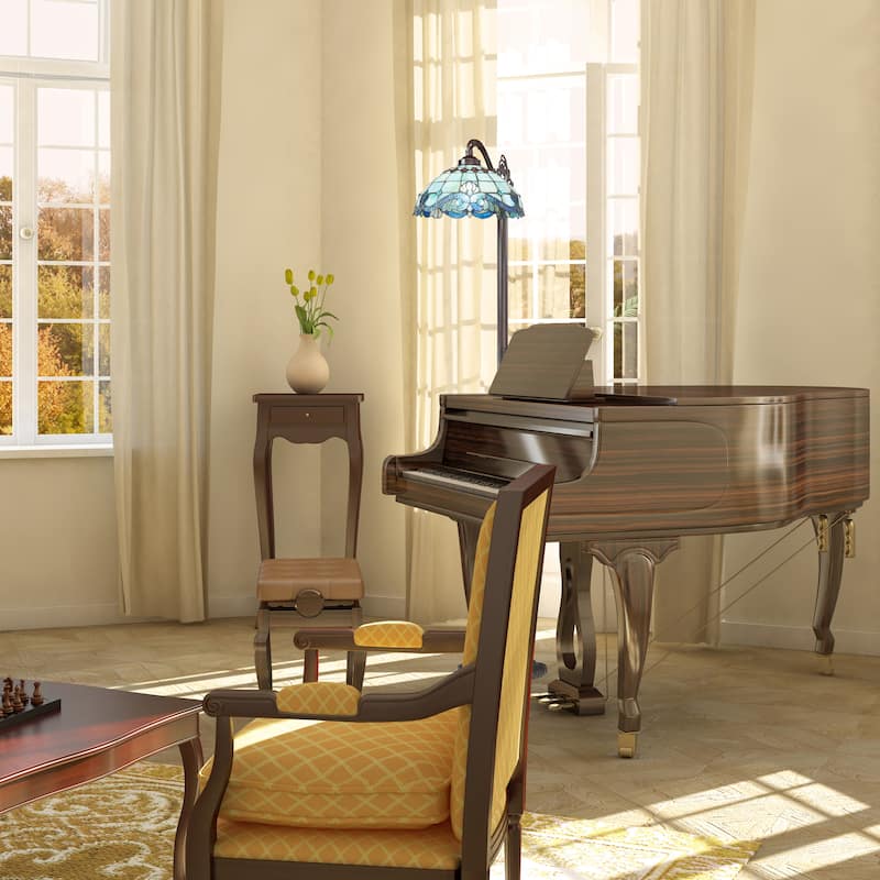 Sophia River of Goods Teal Stained Glass Bowl Shade 60-Inch Floor Lamp - 19" x 12.5" x 60"