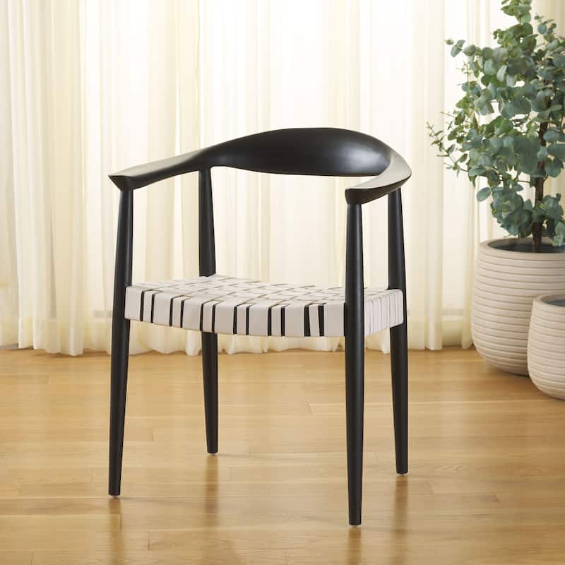 SAFAVIEH Baden Woven Solid Wood Arm Chair (Fully Assembled) - 25"W x 22"D x 31"H - White/Black