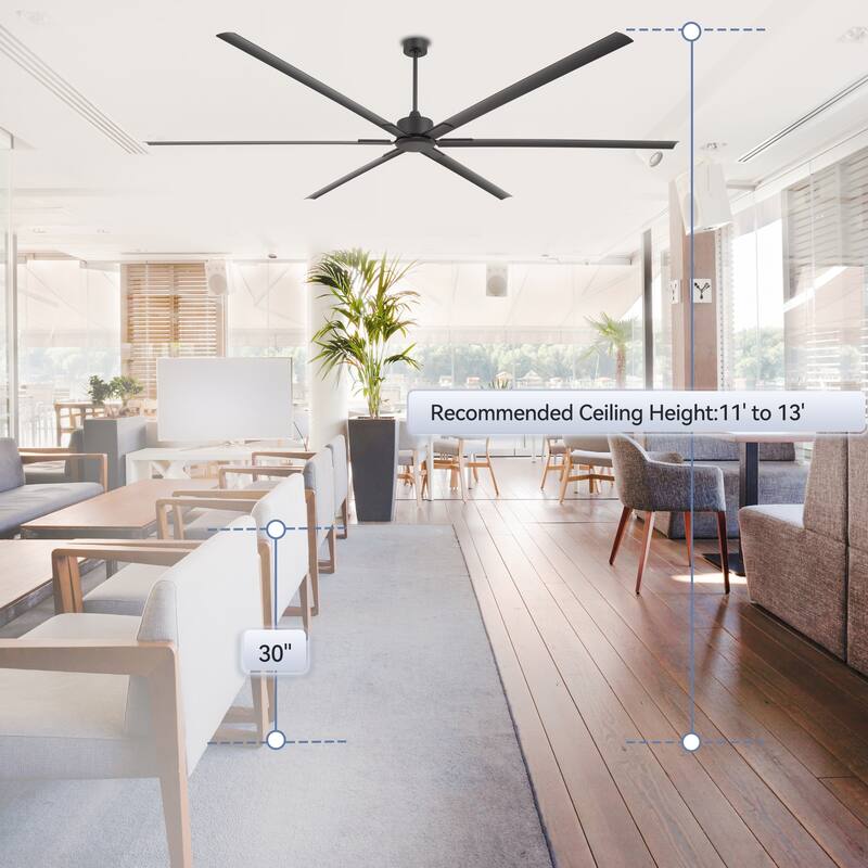 Large 72"/84"/96"/120" Black Ceiling Fan with Remote without Light-6/8 Aluminum Blades