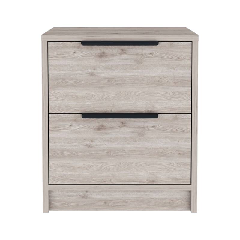 Bedroom Nightstand Two Drawers Metal Handle Smokey Oak