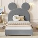 preview thumbnail 26 of 30, Velvet Upholstered Bear Ear Platform Bed, Eye-catching Design