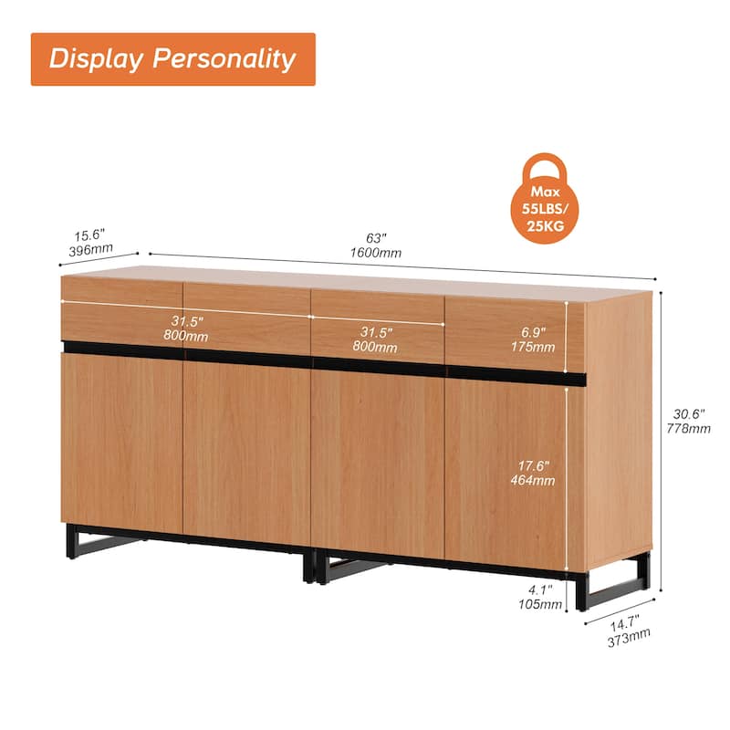 WAMPAT Storage Cabinet, Modern Sideboard with Adjustable Shelf and Metal Base