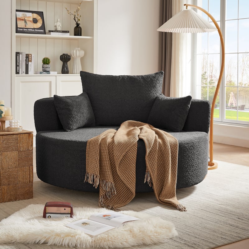 Roomfitters Swivel Barrel Chair with 3 Removable Pillows, Round Accent Chair for Living Room, Bedroom or Office, Black