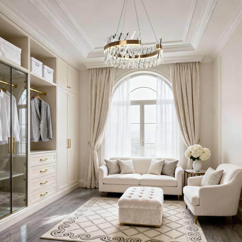 Modern 2-Light LED Crystal Chandelier Gold Luxury Drum Light for Dining Living Room - D23.2" x H9.4"