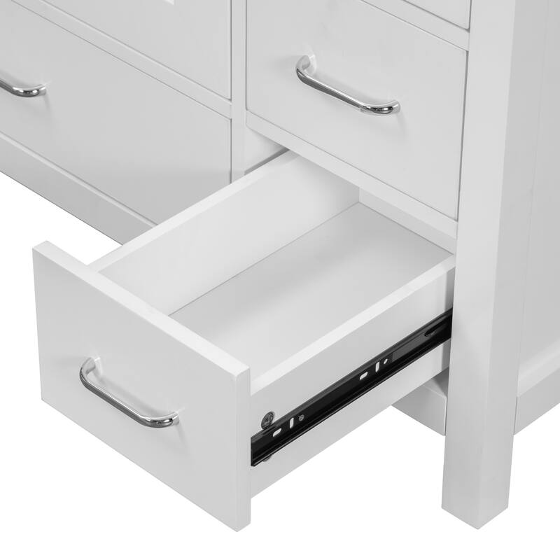 Bathroom Vanity with Ceramic Sink, Abundant Storage Cabinet with 2 Soft Close Doors and 5 Drawers and Delicate Silver Handles
