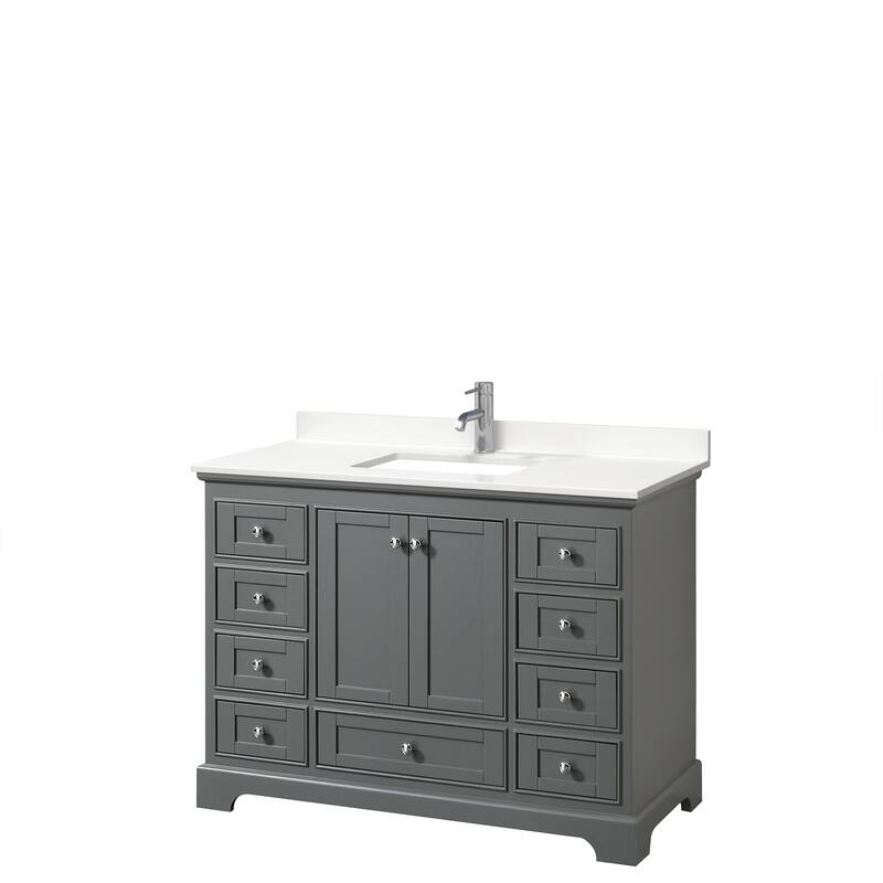 Deborah 48-inch Single Vanity, Quartz Top - Dark Gray, Chrome Trim, White Quartz Top