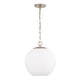 preview thumbnail 1 of 3, 13.75" W x 15.25" H 1-Light Globe Pendant in Matte Brass with Soft White Glass and Alternating Loop Designer Chain 13.5"W x 15.25"H - Matte Brass