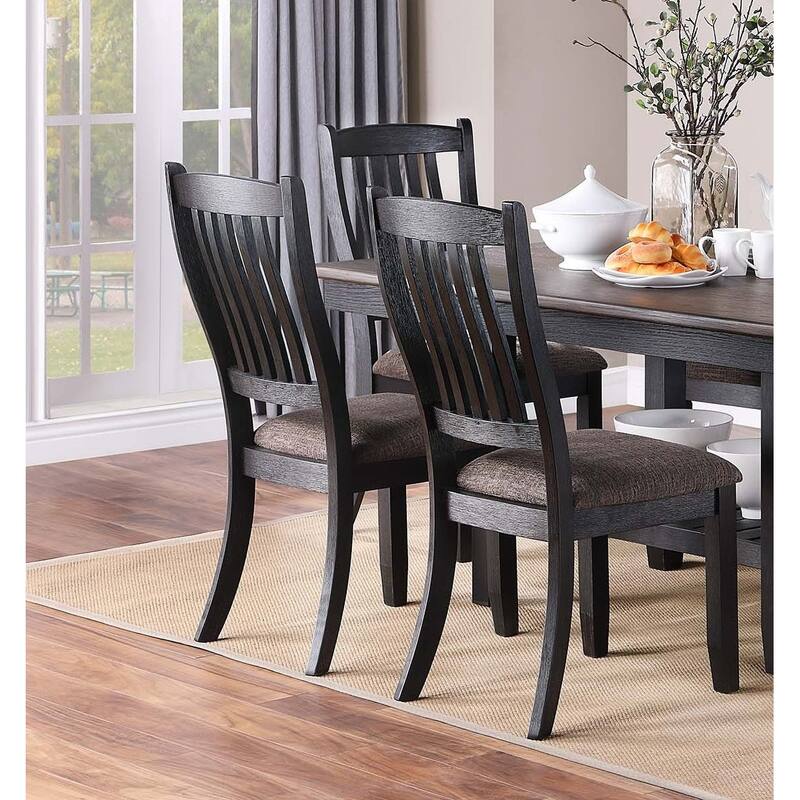 Slat Back Dining Chairs Black Finish Upholstered Seat