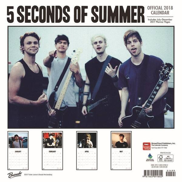 Shop 5 Seconds Of Summer Wall Calendar Rap Pop By Browntrout