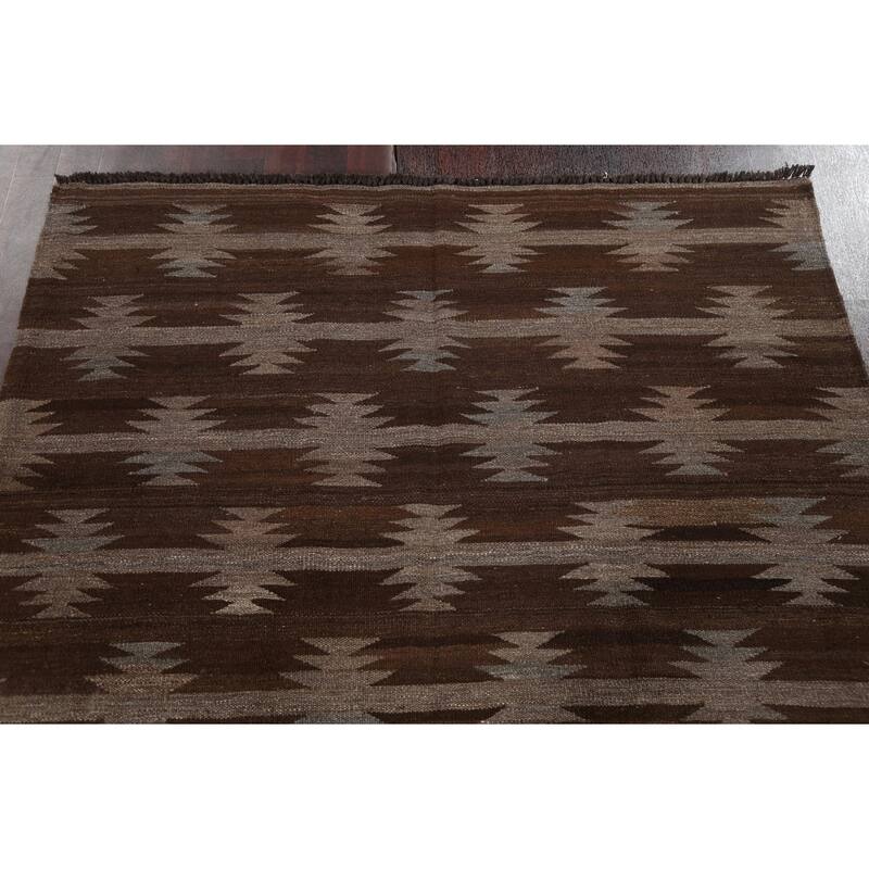Geometric Tribal Natural Dye Kilim Oriental Wool Area Rug Flat-weave - 4'7" x 6'7"