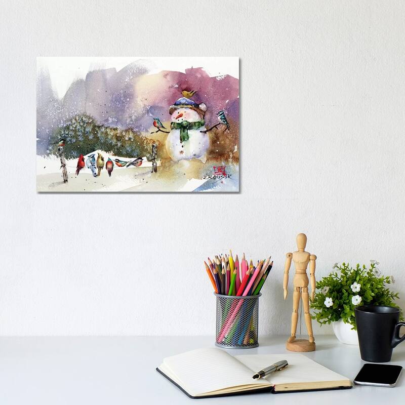 iCanvas "Snowman And Songbirds" by Dean Crouser Canvas Print - 8x12x0.75