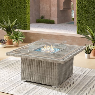 Corvus Duff 1-piece Square Wicker Patio Fire Pit Table with Ceramic Tile Top and Lid