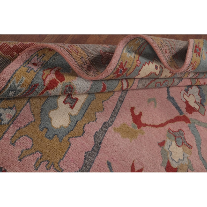 Pink Oushak Area Rug Handmade Transitional Floral Wool Carpet - 9'0"x 12'0"