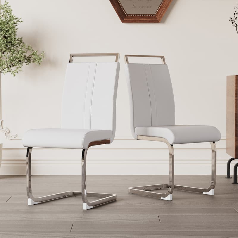 Club Guest Office Chair Set of 4, Dining Room Kitchen Dining Chairs, PU Faux Leather Upholstered Side Chair with Metal Legs