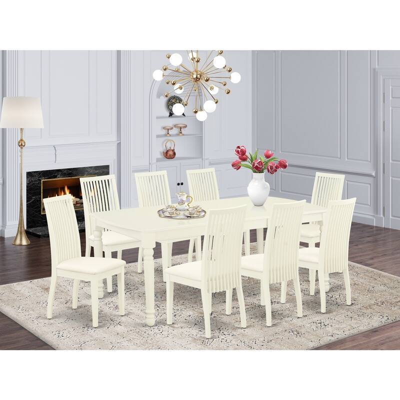 Hollywood Regency Dining Set - 9 Piece Rectangular Table & 8 Linen Chairs - White Finish - 78