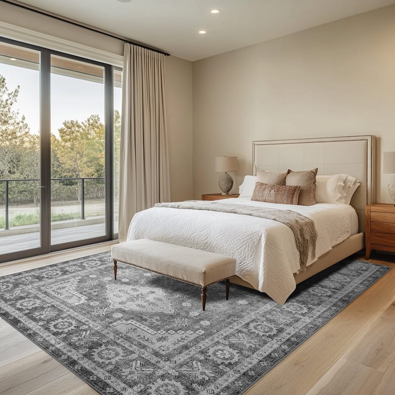 Mcow Sage Green Boho Pattern Ultra-Thin Low-Pile Washable Non-Slip Area Rug