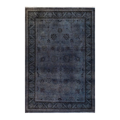 Overton Hand Knotted Wool Vintage Inspired Modern Contemporary Overdyed Gray Area Rug - 6' 4" x 9' 7"