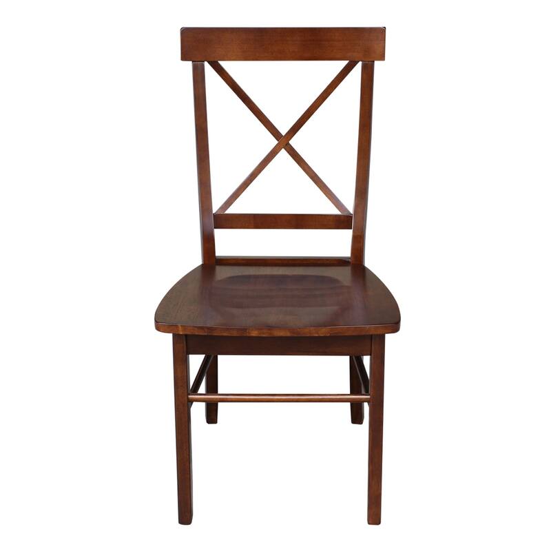 36" Round Top Pedestal Ext Table with 12" Leaf And 4 X-Back Chairs - Espresso- 5 Piece Set