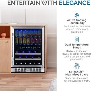 NewAir 24" Built-in Dual Zone 20 Bottle and 70 Can Wine and Beverage Fridge in Stainless Steel