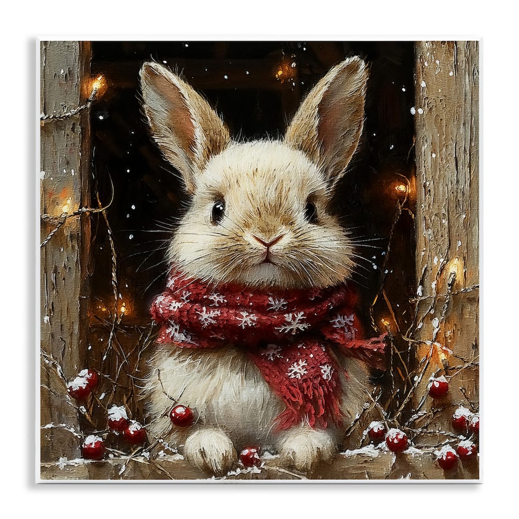 Stupell Bunny with Snowy Holly Berries Wall Plaque Art Design By Riley B