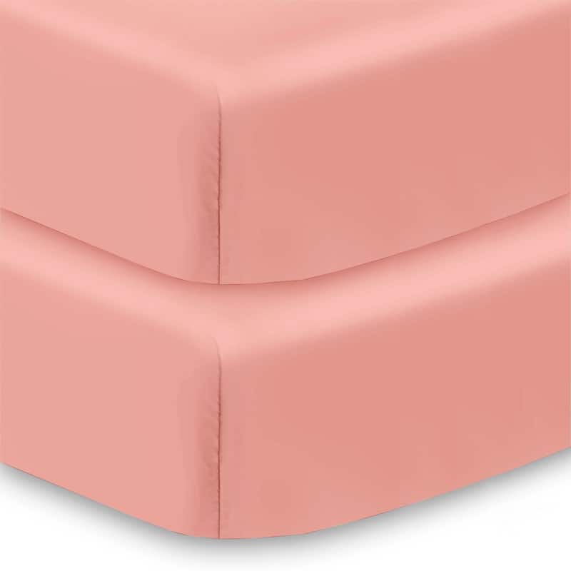 BreathableBaby Cotton Percale Fitted Sheet, For 52" x 28"/132 x 71 cm Crib & Toddler Bed Mattress, Solids (2-Pack) - Rose