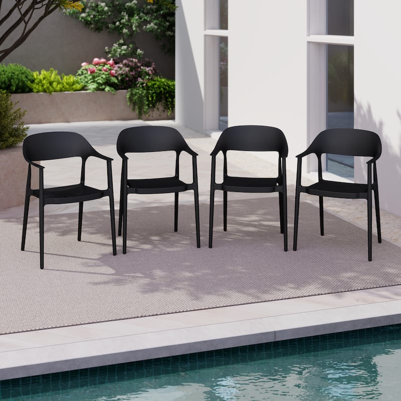 Outdoor Stackable Plastic Chairs Dining Chair Set 4-Piece Lightweight Curved Backrest Armchair