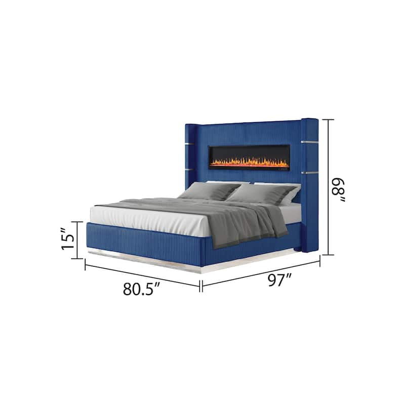 Lizelle Modern Style Queen/King Upholstered Bed with USB Ports, Fireplace Headboard & Made with Wood